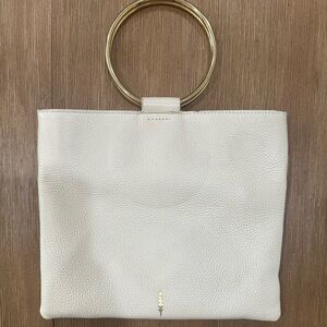Thacker Chic Cream Tote Bag with Gold Ring Handles